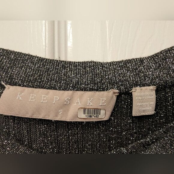 Keepsake The Label Metallic Knit bell sleeve off the shoulder Sheath Dress sz S - Picture 11 of 13